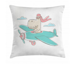 Dinosaur in Plane Pillow Cover