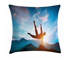 Man Jumping over Rocks Pillow Cover