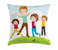 Happy Mom Dad and Kids Pillow Cover