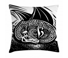 Curled up Dragon Sketch Pillow Cover