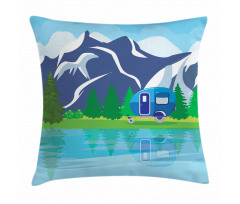 Cartoon Lake Landscape Pillow Cover