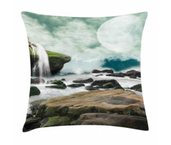 Waterfall Foggy Full Moon Pillow Cover