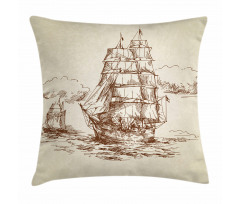 Old Ship Sketch Pillow Cover