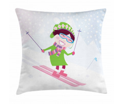 Skiing Girl Snow Pillow Cover