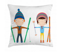 Boy and Girl Skis Pillow Cover