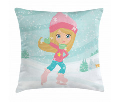 Little Girl Skating Pillow Cover