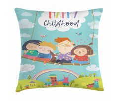 Happy Kids on a Swing Pillow Cover