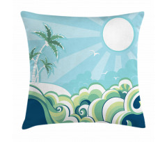 Wavy Sea Palm Trees Pillow Cover