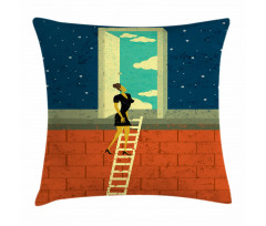 Woman on Ladder Pillow Cover