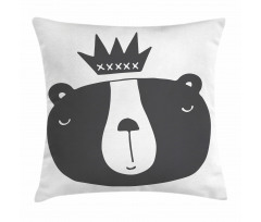 Humorous Bear in Crown Pillow Cover