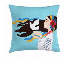 Girl with Peace Dove Pillow Cover