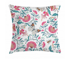 Vintage Floral Art Insects Pillow Cover