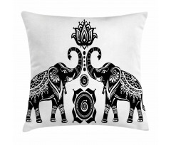 Elephants and Lotus Pillow Cover