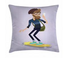Young Man on Longboard Pillow Cover