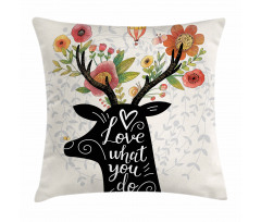 Words Deer Elk Flowers Pillow Cover