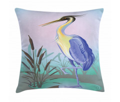 Heron with Reed Water Pillow Cover