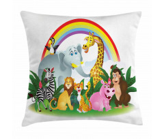 Animals Under Rainbow Pillow Cover