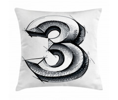 Sketchy Numeral 3 Pillow Cover