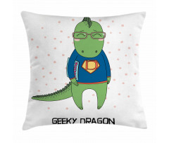 Nerd Dragon and Comic Book Pillow Cover