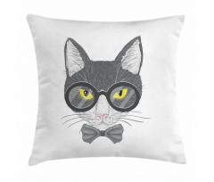 Greyscale Cat with Bowtie Pillow Cover