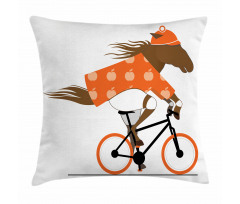 Hipster Horse Riding Bike Pillow Cover