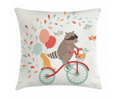 Raccoon on Bicycle Pillow Cover
