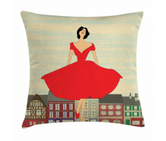 Lady in Red Dress Pillow Cover