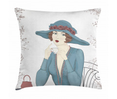 Woman at Cafe Pillow Cover