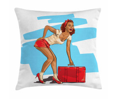 Girl and Suitcase Pillow Cover