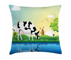 Field Tree Lake Windmill Pillow Cover