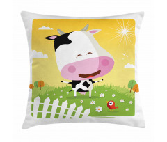 Happy Cartoon Cow Ranch Pillow Cover