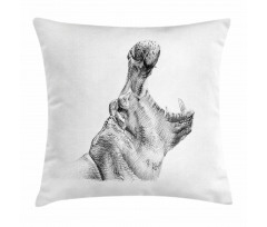 Yawning Hippo Sketch Pillow Cover