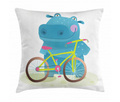 Hippo Child with Bicycle Pillow Cover