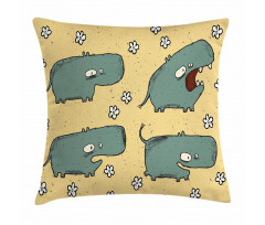 Comic Hippo Floral Grungy Pillow Cover