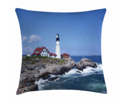 Lighthouse House on Rock Pillow Cover