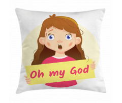 Surprised Cartoon Girl Pillow Cover