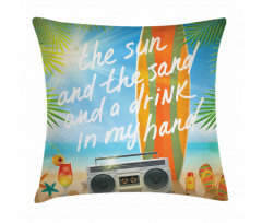 Tropical Beach Surfboard Pillow Cover