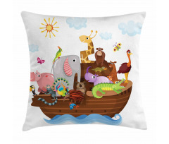 Animals in Ship Cartoon Pillow Cover