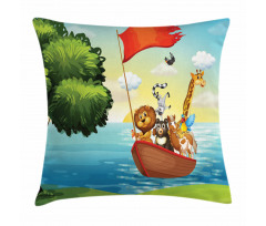 Funny Playful Animals Tree Pillow Cover
