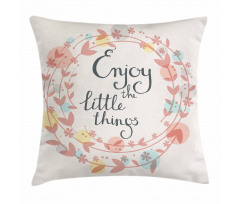 Flowers and Leaves Phrase Pillow Cover
