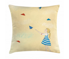 Girl with Paper Planes Pillow Cover