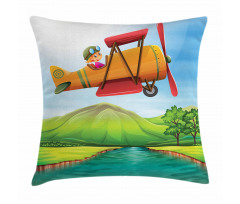 Kid on a Biplane River Pillow Cover