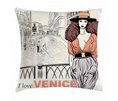 Fashion Girl Canal Italy Pillow Cover
