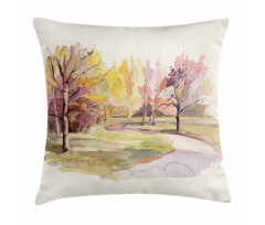 Watercolor Trees and Road Pillow Cover