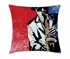Musician Playing Saxophone Pillow Cover