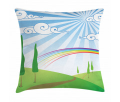 Rainbow on a Meadow Road Pillow Cover