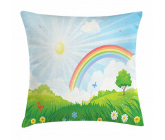 Sun and Rainbow Flowers Pillow Cover