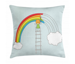 Doodle Girl on a Ladder Pillow Cover