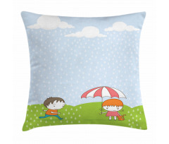 Boy and Girl in the Rain Pillow Cover