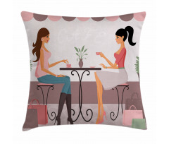 Women Having Coffee Pillow Cover